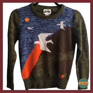 Hewlett - Green and Blue Nature Scene Knit Sweater 100% Acrylic Kids Size Large